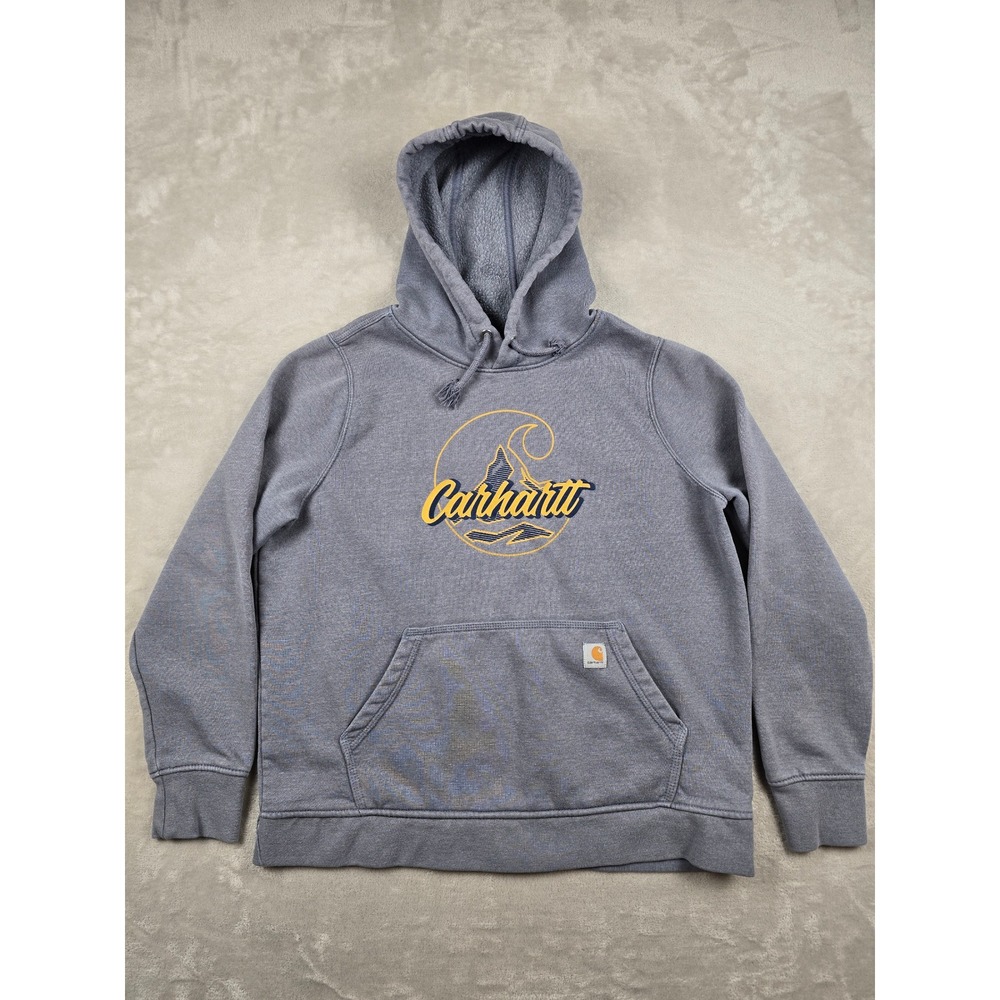 Carhartt Hoodie Women XL 16/18 Gray Graphic Relaxed Fit Fleece Sweatshirt 105275
